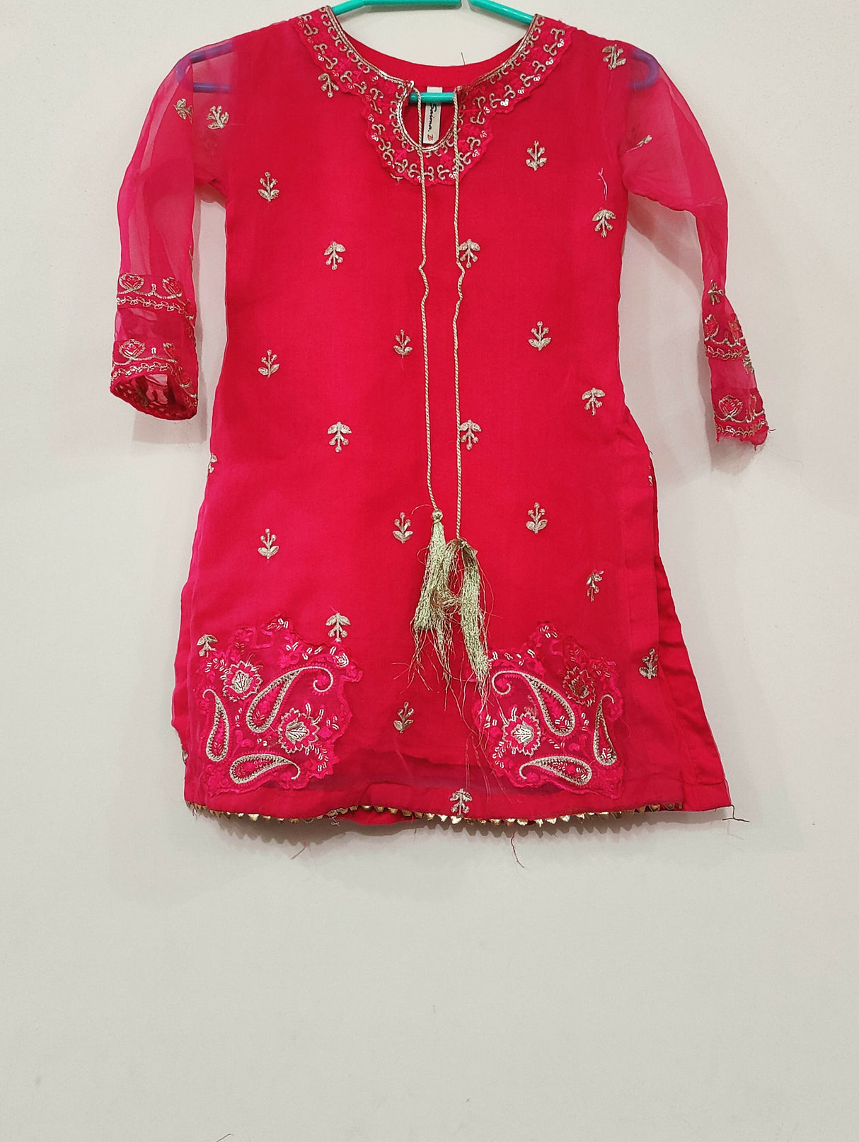 Embroidered Pink Shirt | Girls Shalwar Kameez | Size: 6 to 8 Years | Brand New