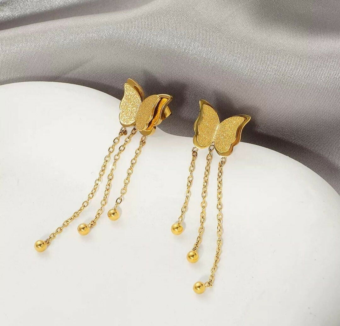 Double Butterfly Chain Drop Earrings-00667 | Women Jewelry | Earrings | Brand New