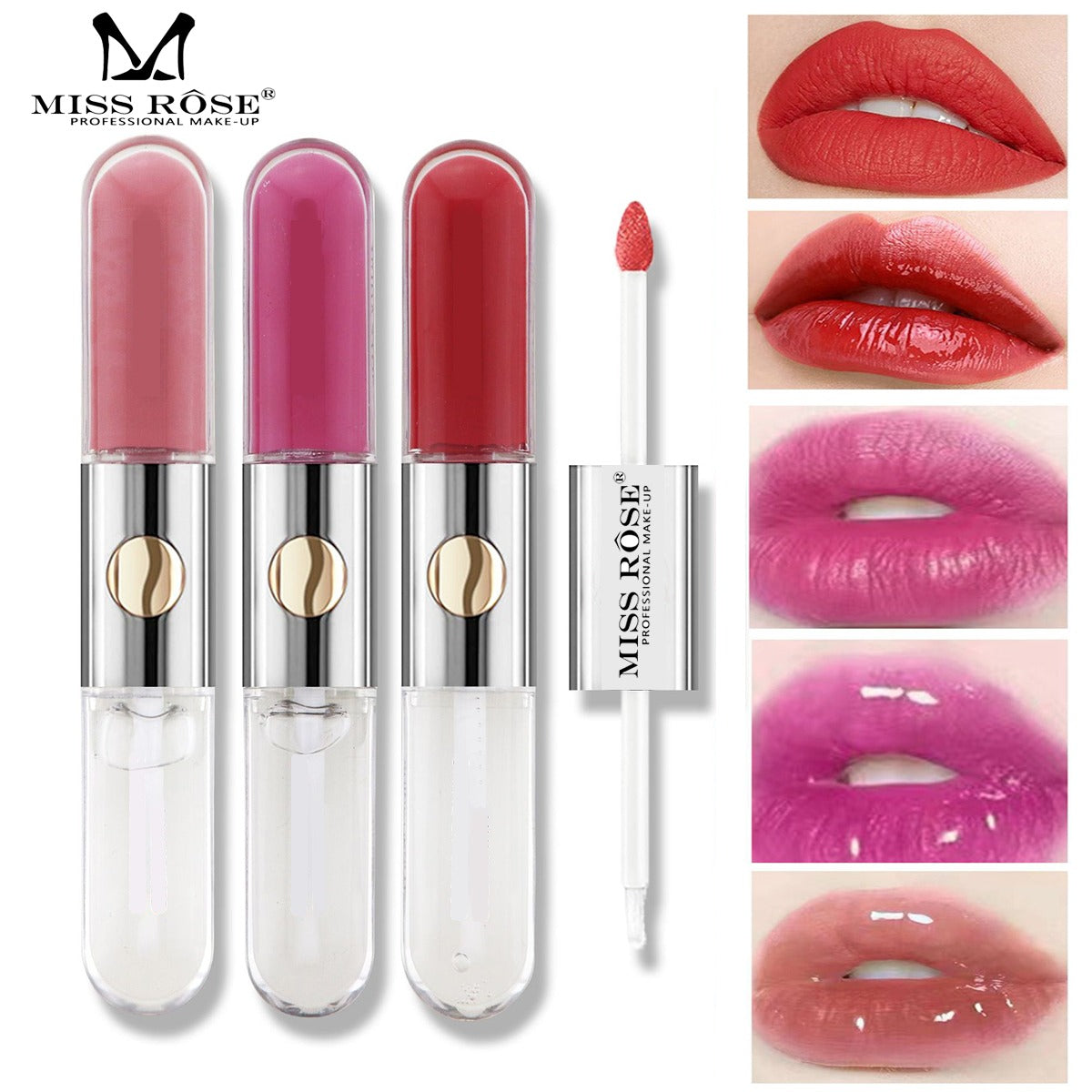 Buy Miss Rose 2 In 1 Pack of 3 Fashion Long Lasting & Moisturizing Lip Gloss & Lip Oil in Pakistan