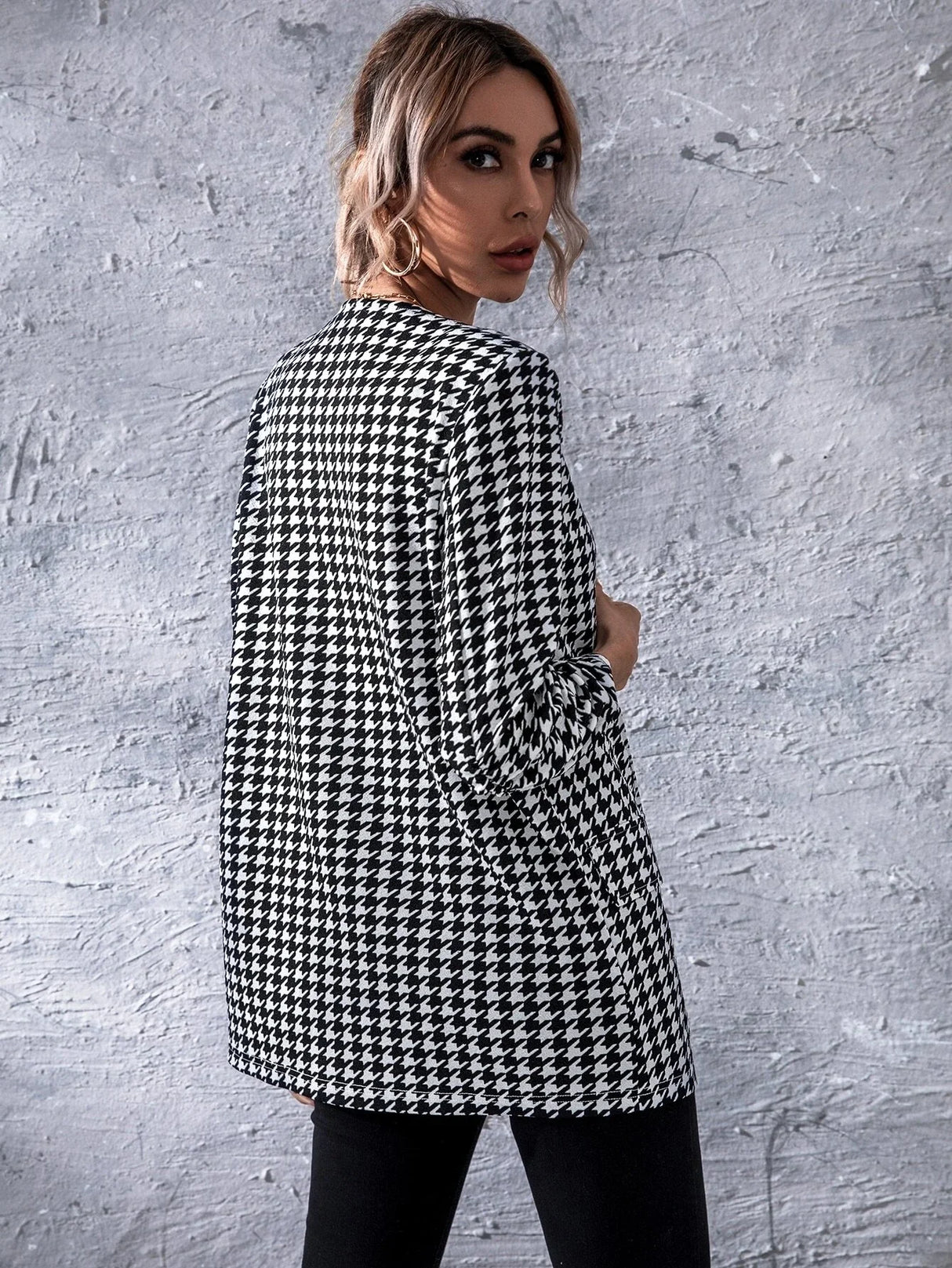 Buy SHEIN Unity Open Front Houndstooth Blazer in Pakistan