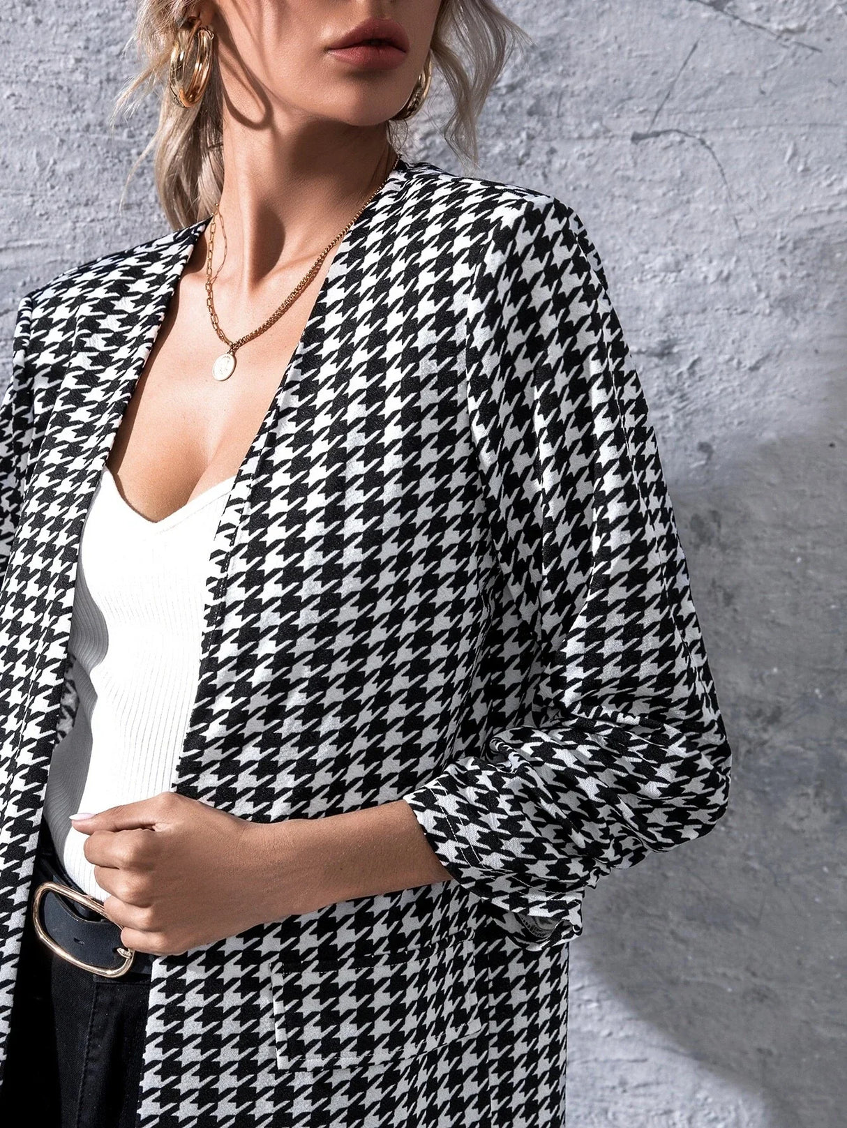 Buy SHEIN Unity Open Front Houndstooth Blazer in Pakistan