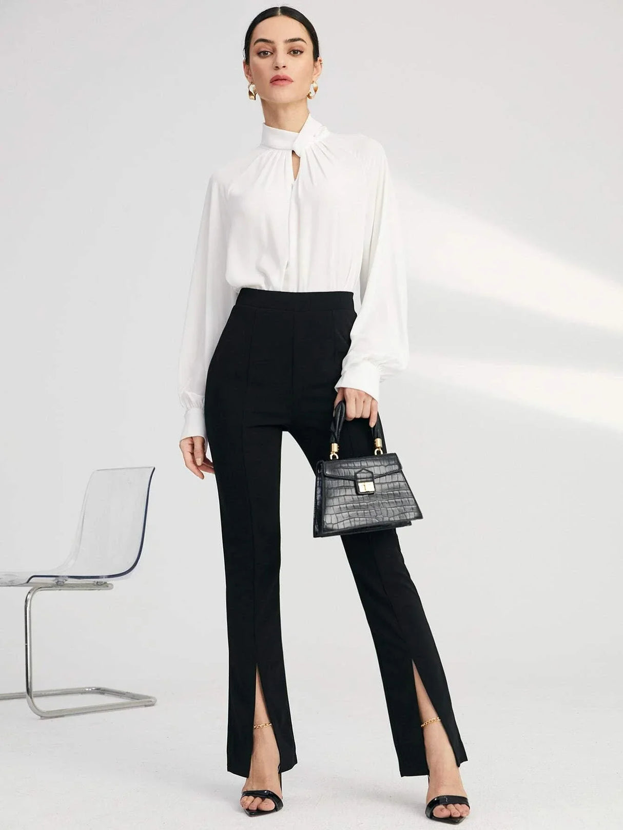 Buy SHEIN BIZwear Solid Split Hem Pants in Pakistan