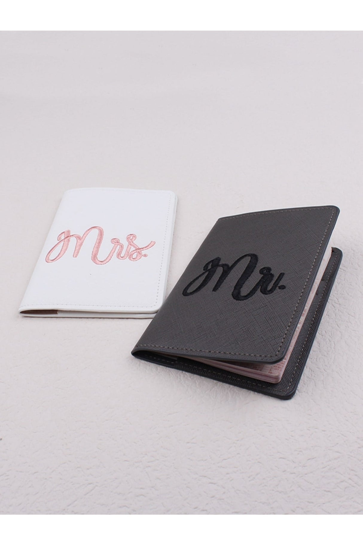 Buy Shein 2pcs Letter Embroidered Detail Passport Holder - Black and White in Pakistan