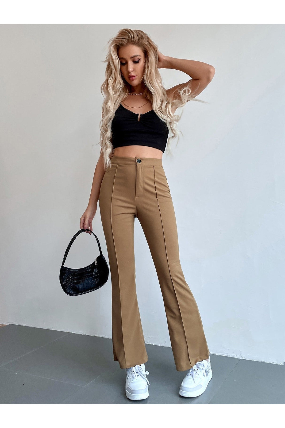 Buy Shein Seam Front High Waist Flare Leg Pants in Pakistan