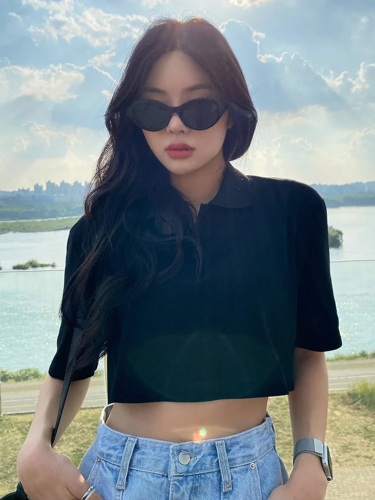 Buy SHEIN DAZY Solid Button Front Crop Tee in Pakistan