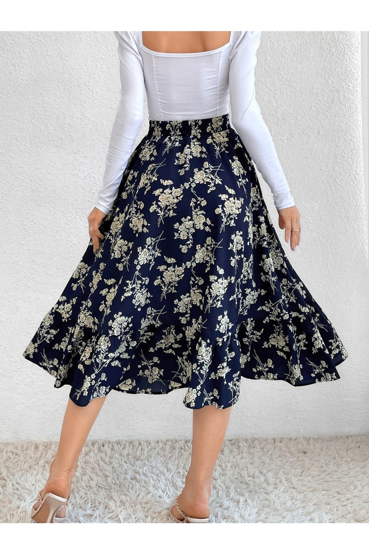 Buy Shein Allover Floral Print Ruffle Hem Skirt - Small in Pakistan