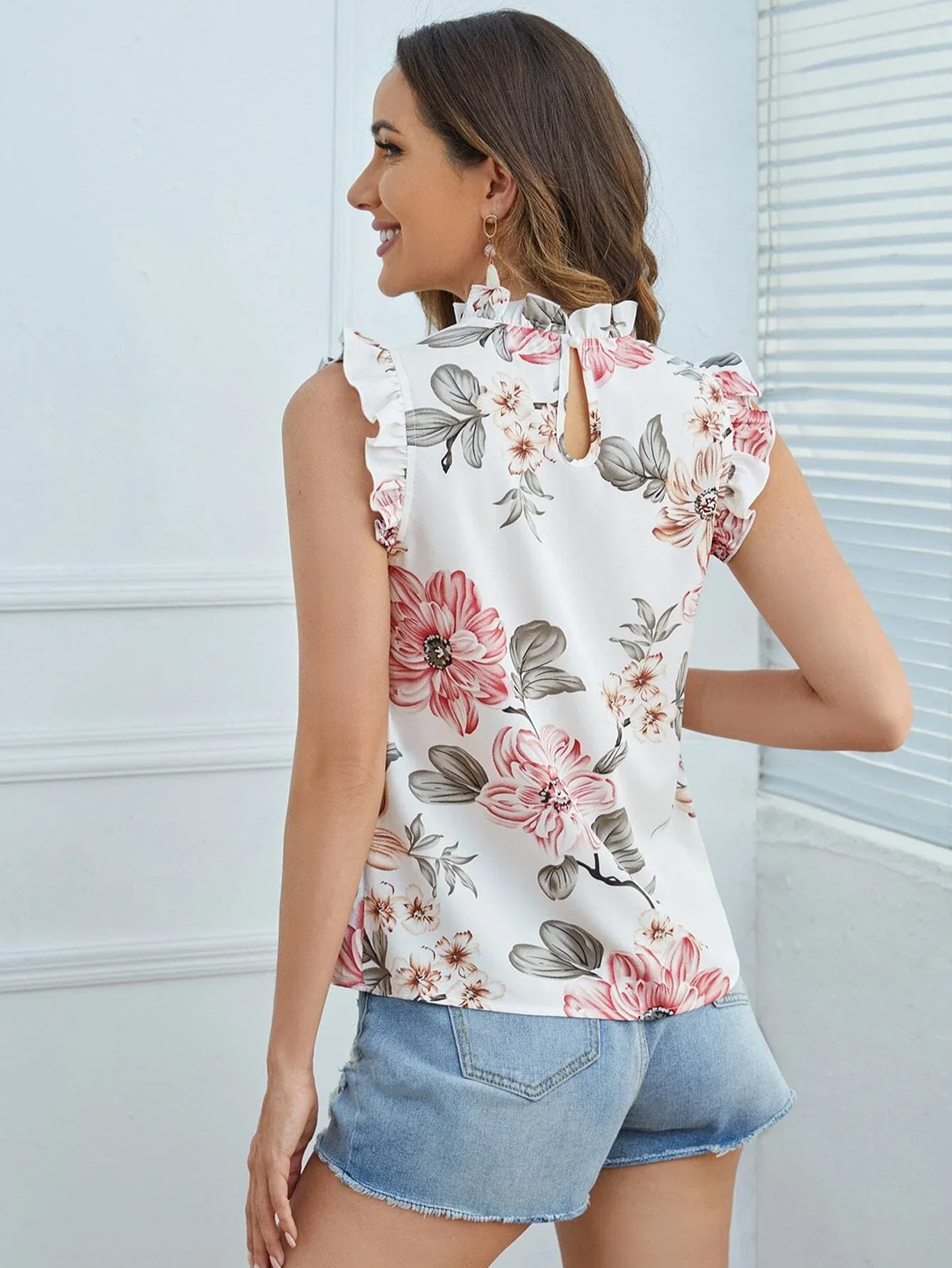 Buy SHEIN Ruffle Trim Floral Print Top in Pakistan