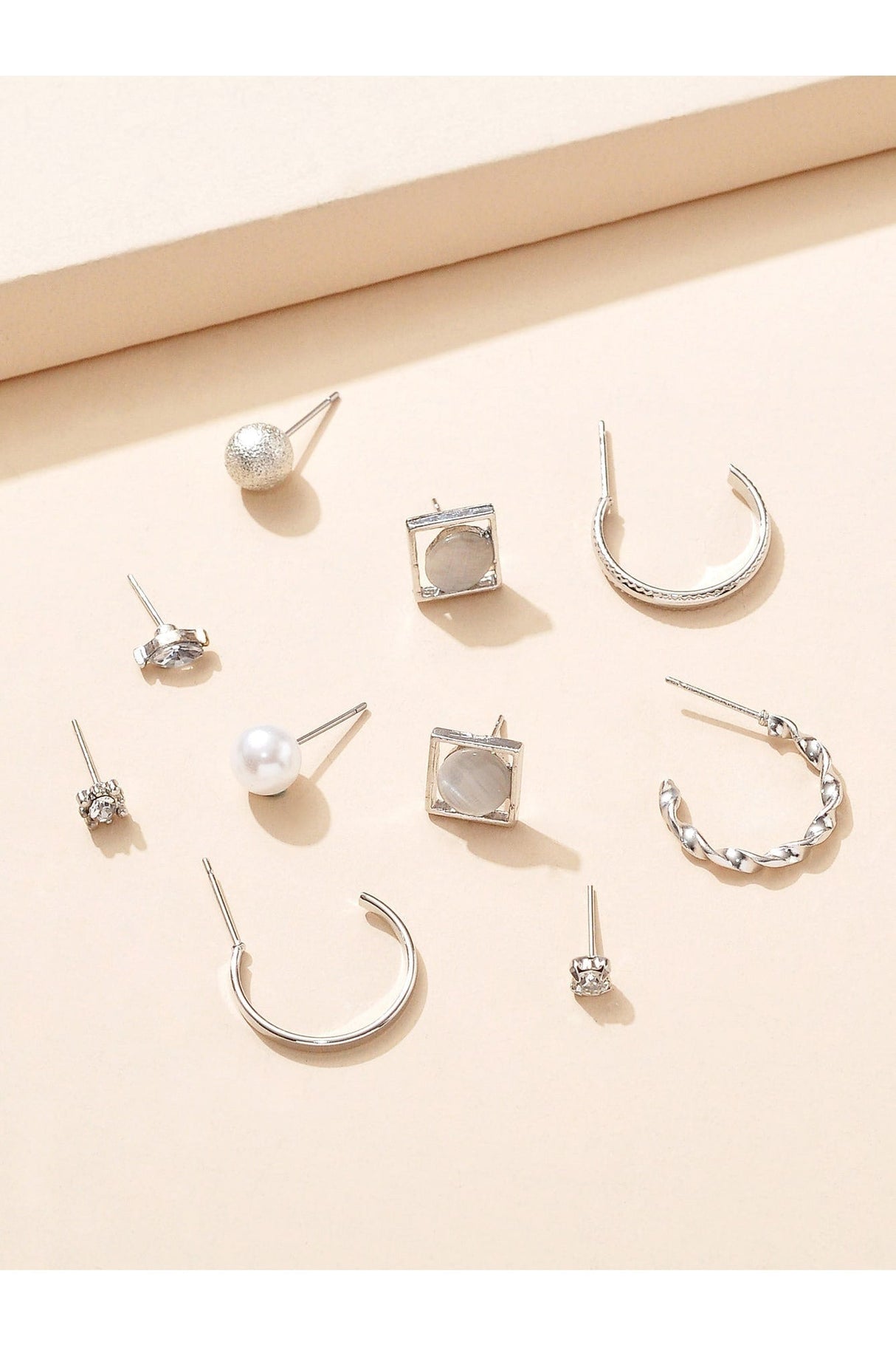 Buy Shein 9pairs Rhinestone & Faux Pearl Decor Earrings - Silver in Pakistan