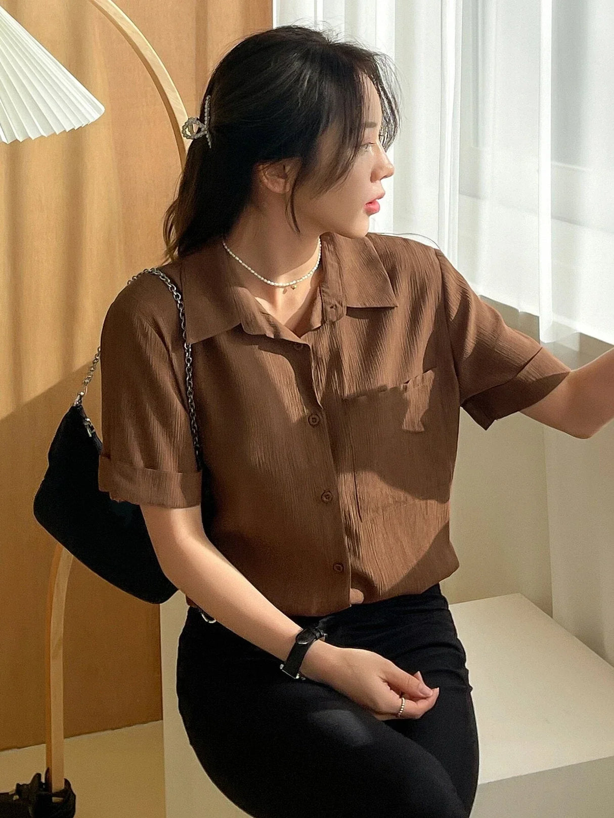 Buy SHEIN DAZY Patched Pocket Roll Up Sleeve Shirt in Pakistan