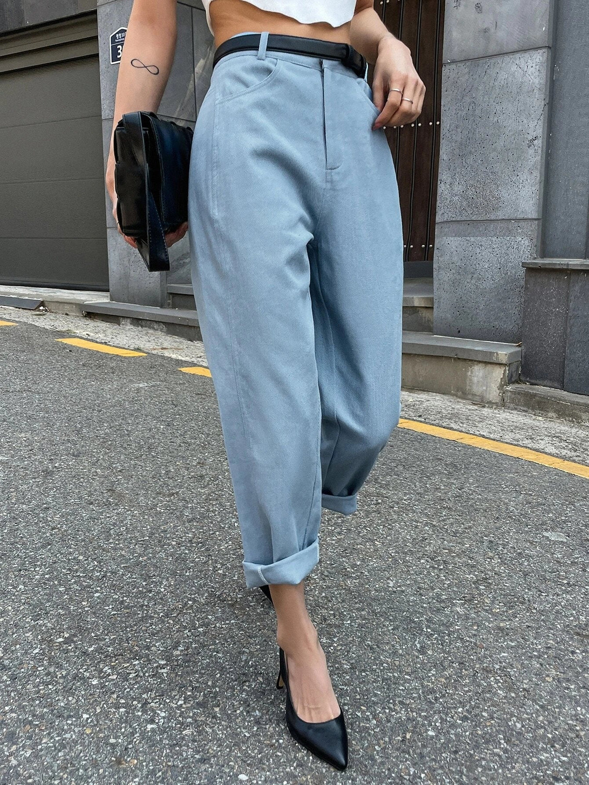 Buy Shein Dazy High Waist Straight Leg Pants Without Belt in Pakistan