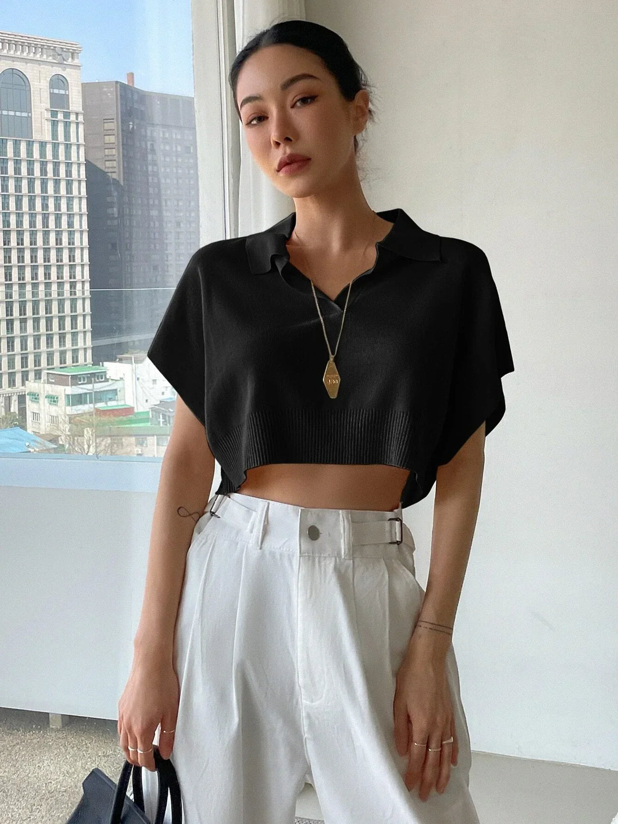 Buy SHEIN DAZY Batwing Sleeve Crop Knit Top in Pakistan