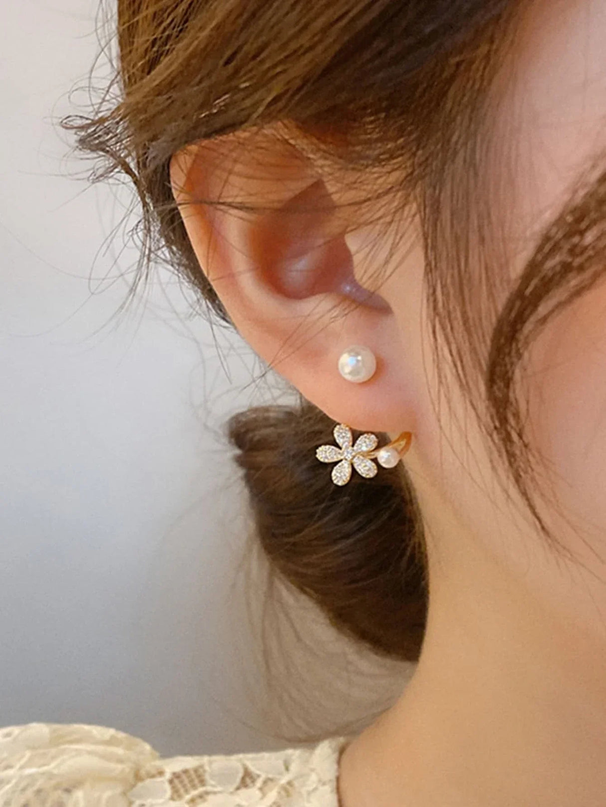 Buy Shein Flower & Faux Pearl Decor Earring Jackets in Pakistan