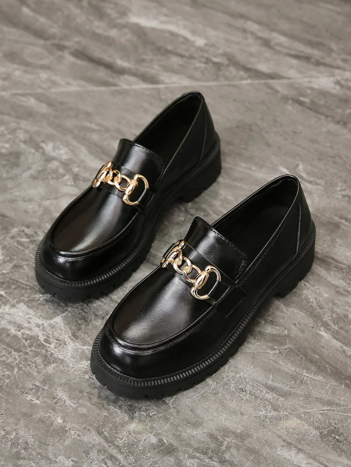 Buy Shein Round Toe Flats Women Minimalist Chain Decor Loafers in Pakistan