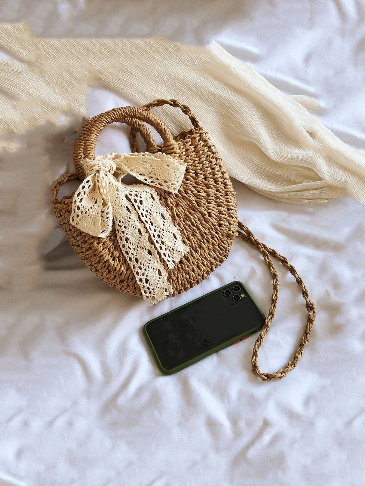 Buy SHEIN Lace Up Decor Straw Bag in Pakistan