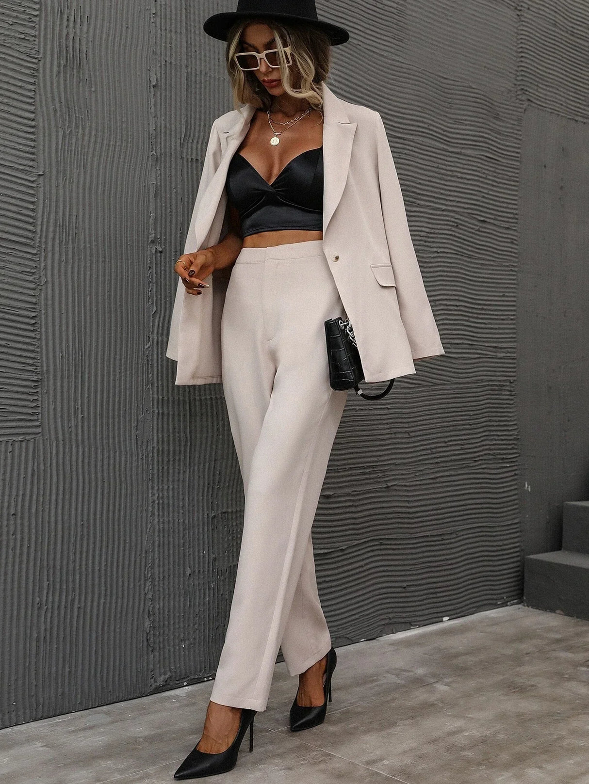 Buy SHEIN Single Button Lapel Collar Blazer & Tailored Pants in Pakistan