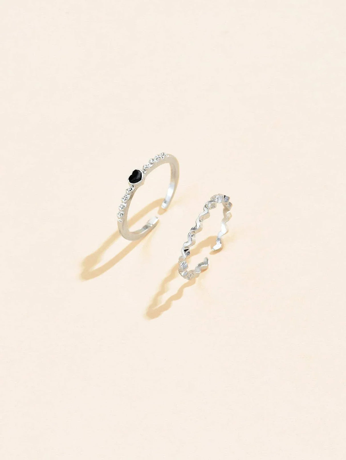 Buy Shein 2pcs Heart Decor Cuff Ring in Pakistan