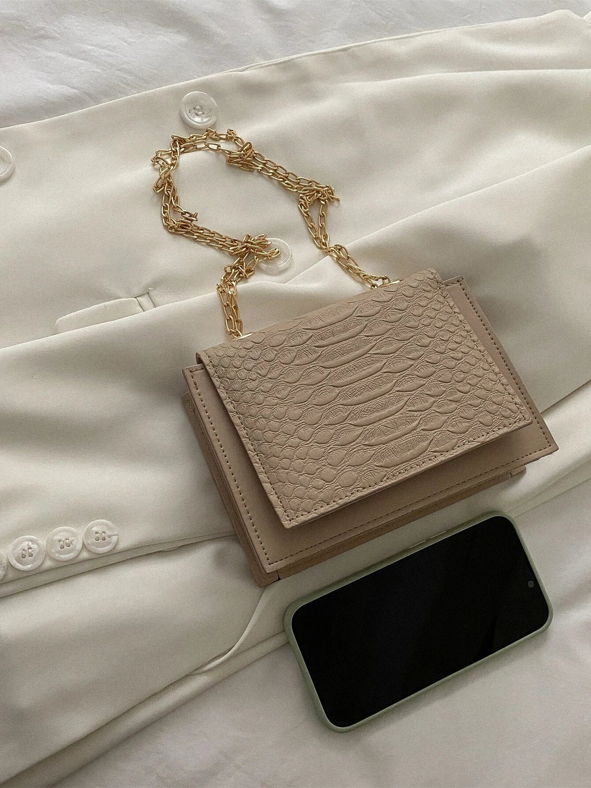 Buy Shein Mini Snakeskin Embossed Chain Square Bag in Pakistan