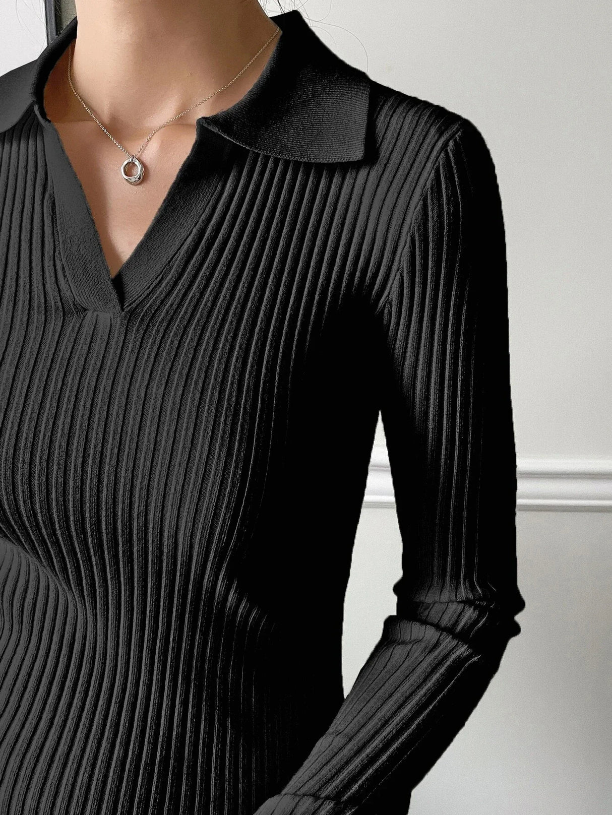Buy SHEIN DAZY Solid Ribbed Knit Sweater in Pakistan