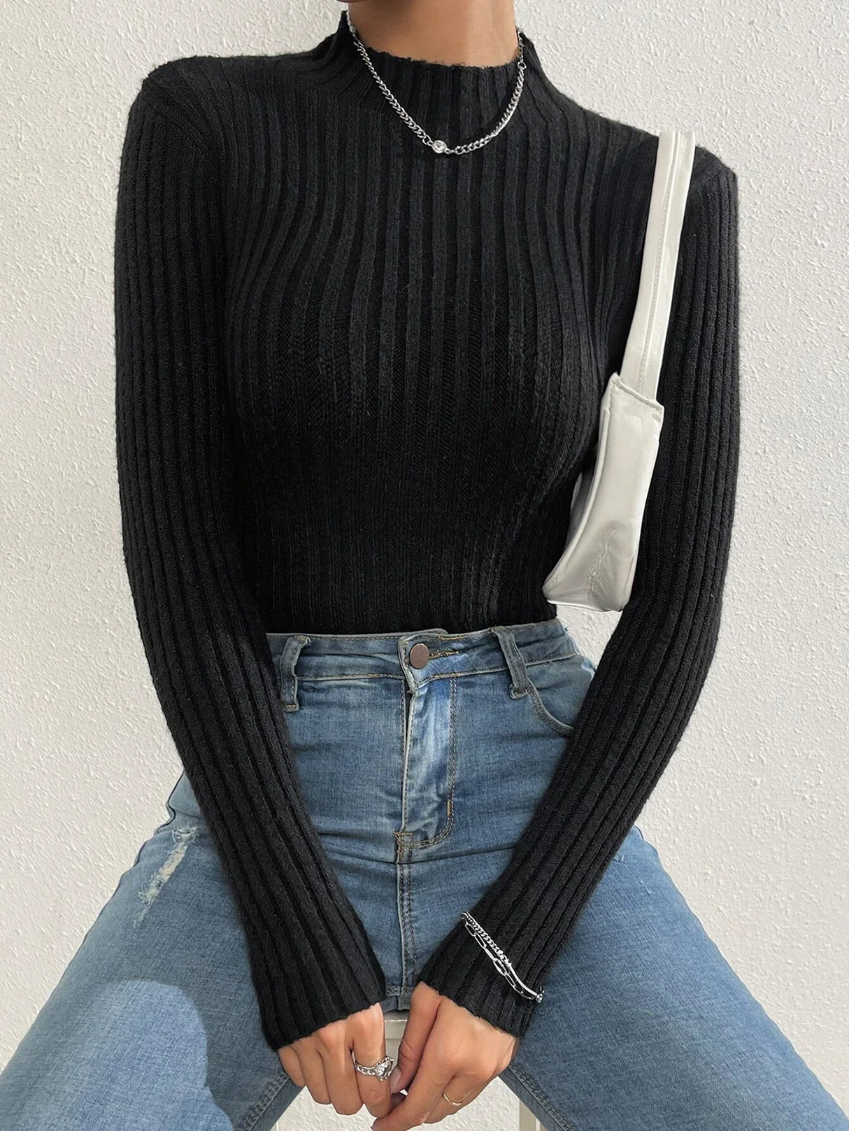 Buy SHEIN Solid Stand Collar Sweater in Pakistan