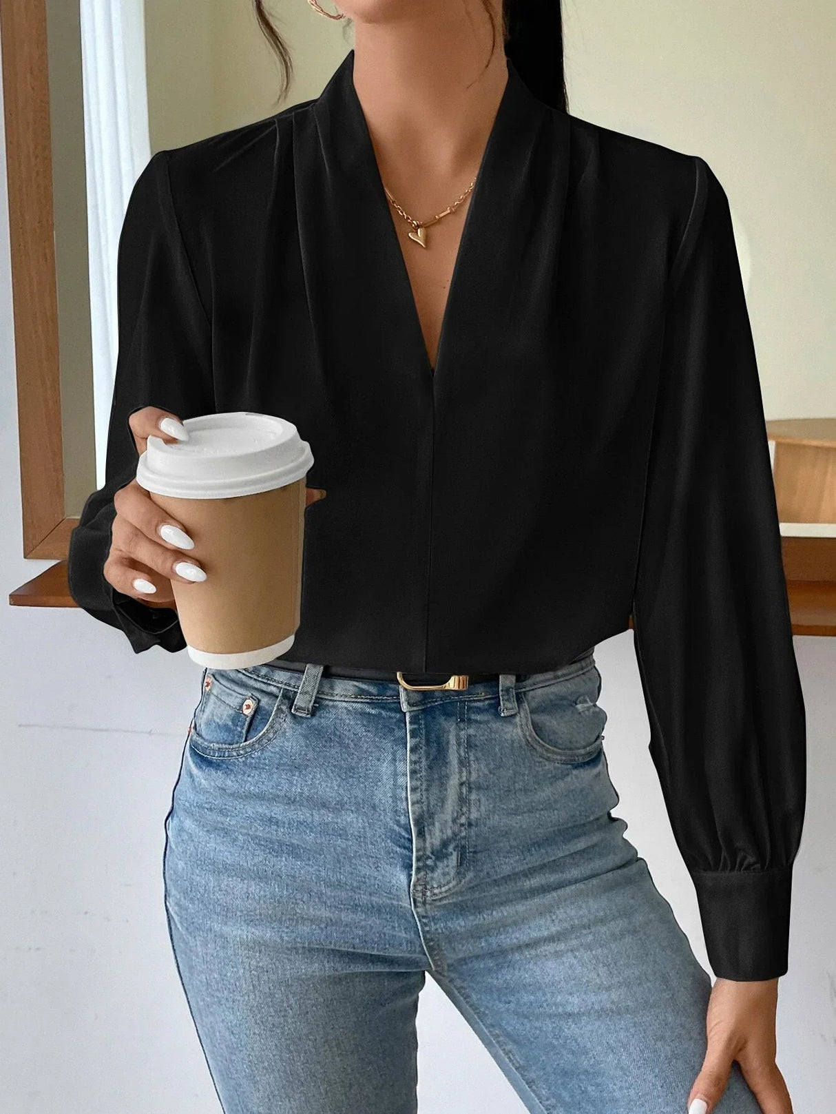 Buy SHEIN Solid Bishop Sleeve Blouse in Pakistan