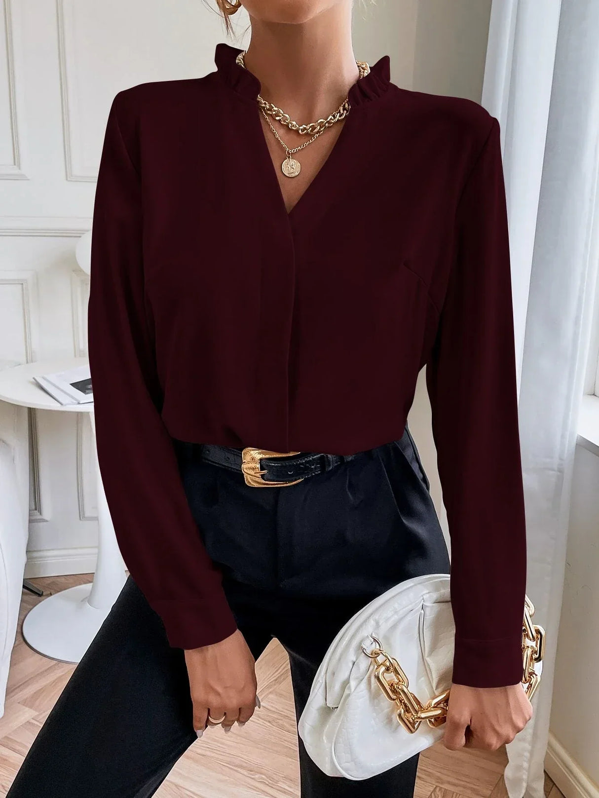 Buy Shein Solid Notched Neck Shirt in Pakistan