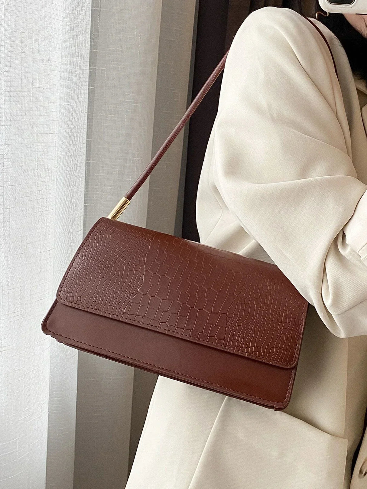 Buy SHEIN Croc Embossed Flap Baguette Bag in Pakistan