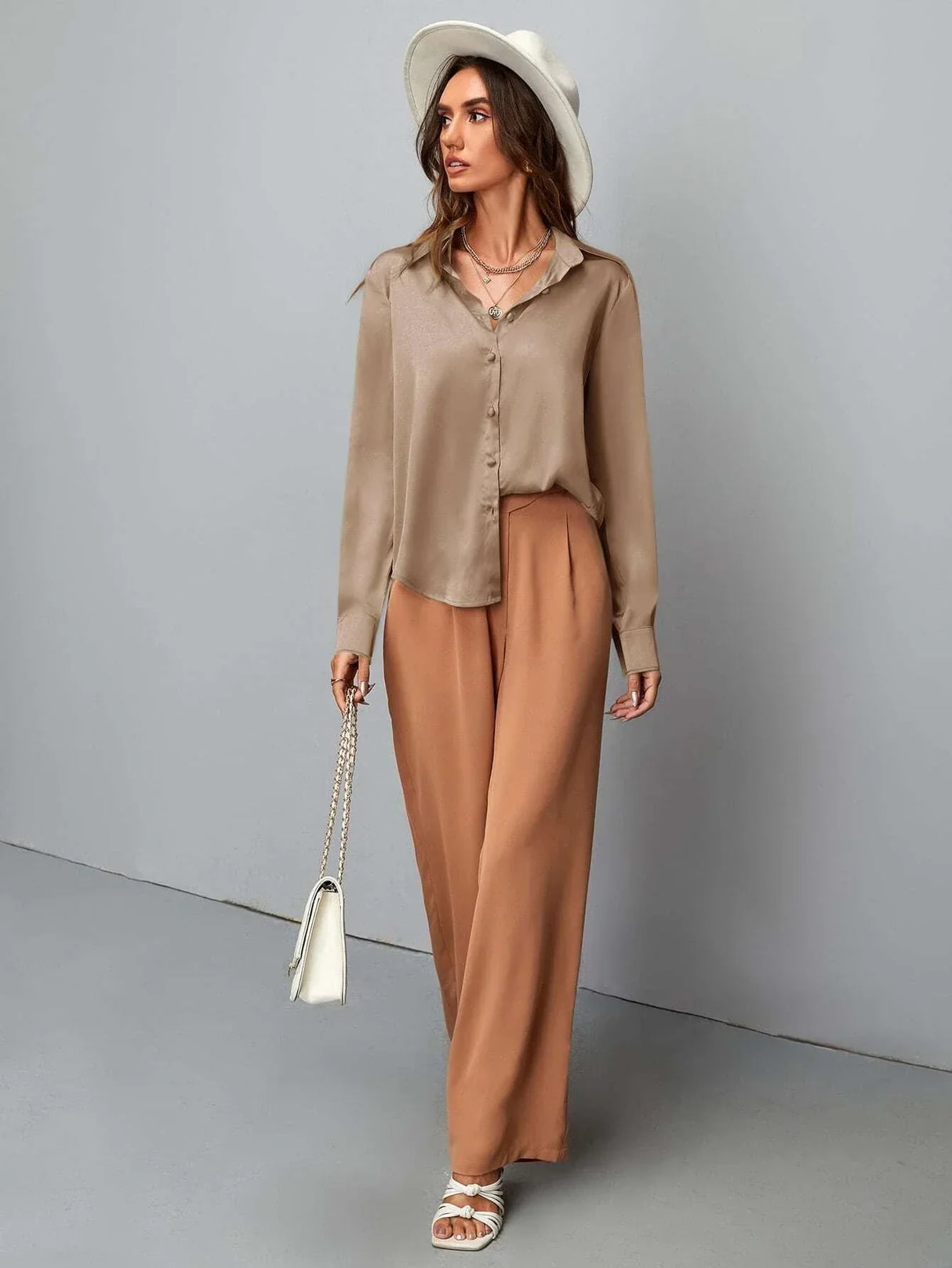 Buy SHEIN Clasi Satin Solid Button Up Shirt in Pakistan