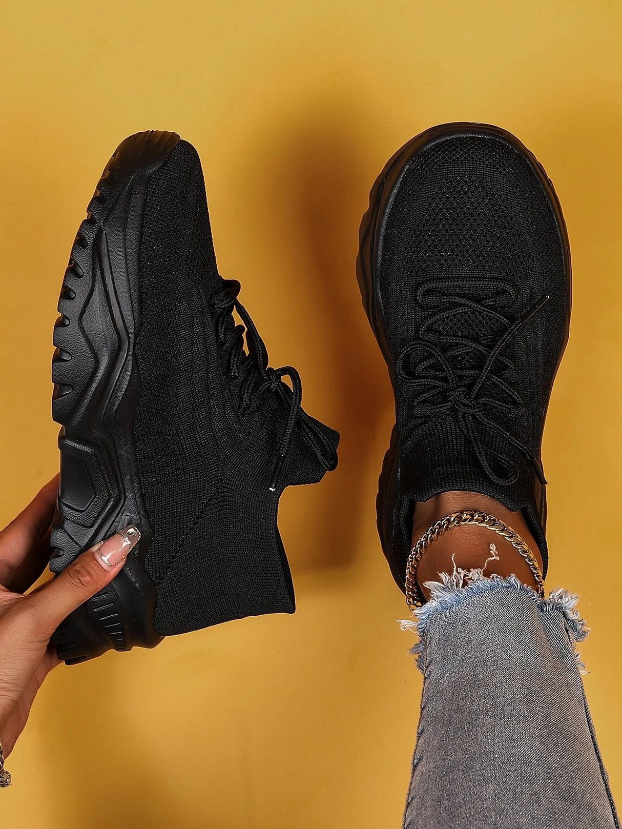 Buy SHEIN Minimalist Lace Up Decor Knit Sneakers in Pakistan