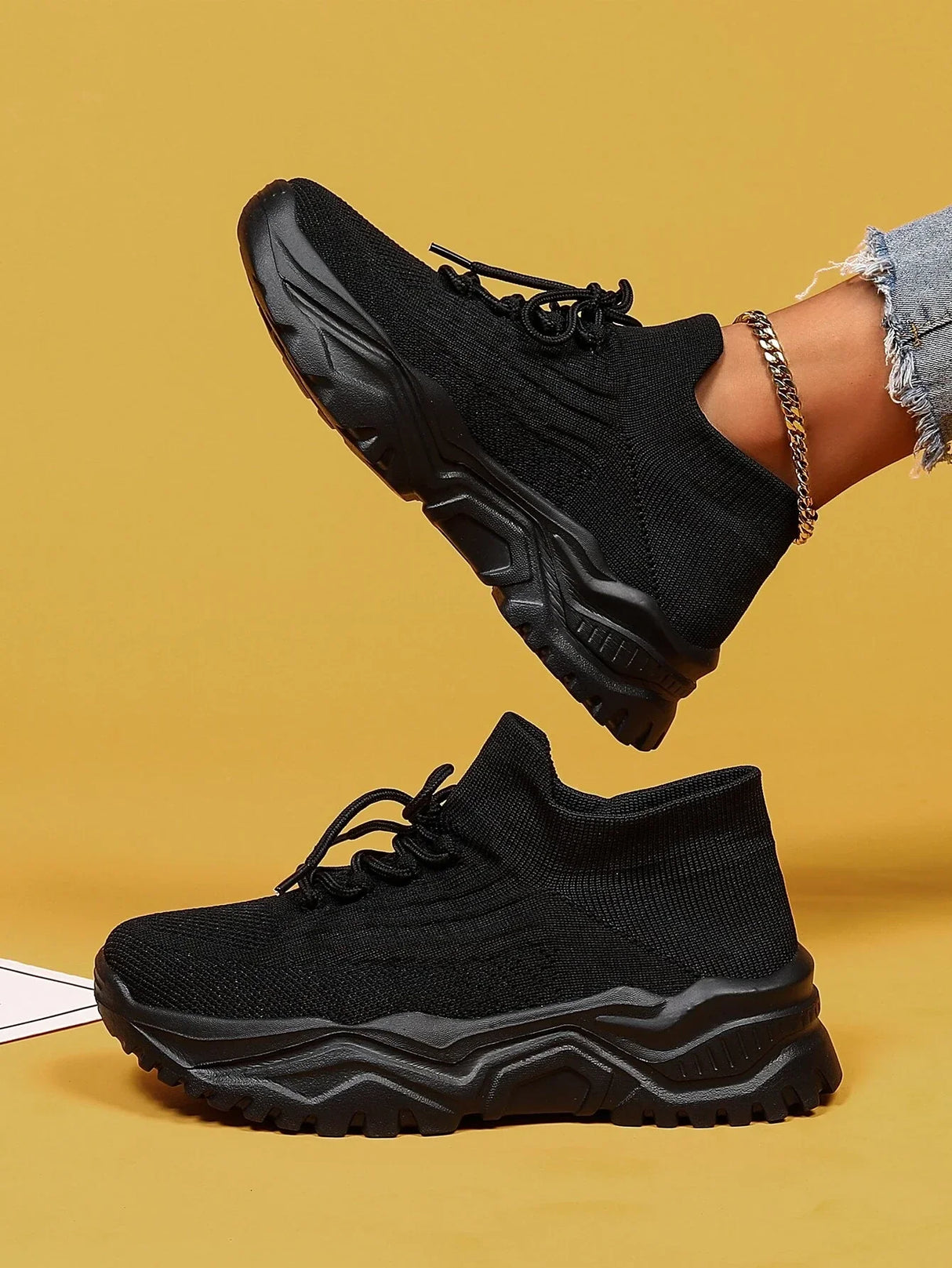 Buy SHEIN Minimalist Lace Up Decor Knit Sneakers in Pakistan