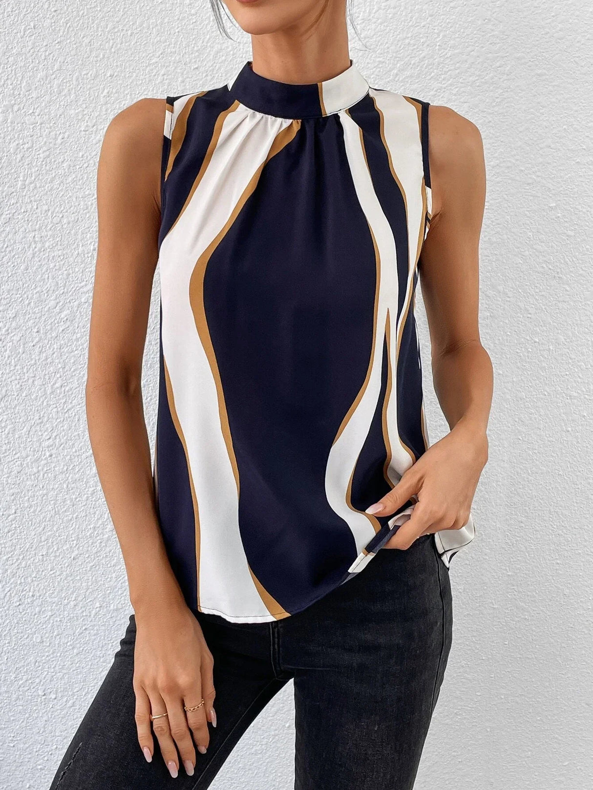 Buy SHEIN Colorblock Tie Back Sleeveless Blouse in Pakistan