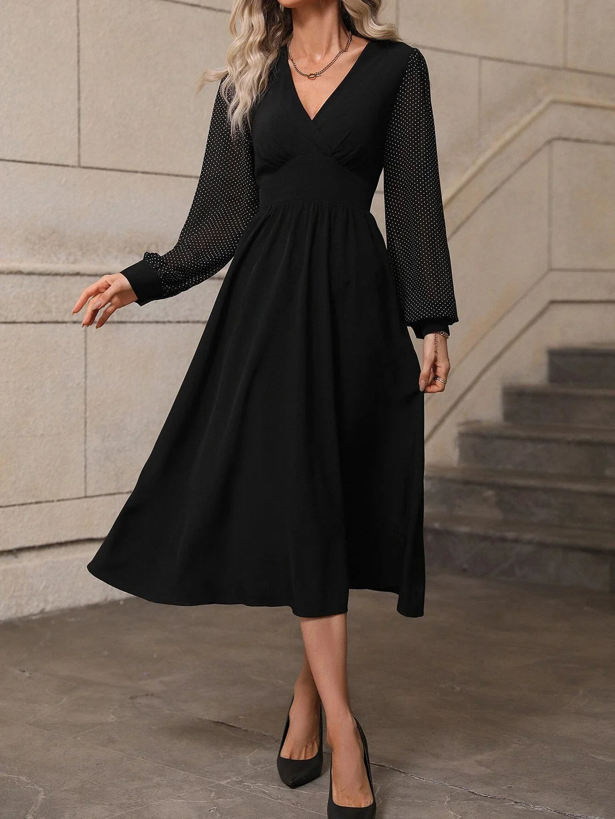 Buy SHEIN Polka Dot Bishop Sleeve A-line Dress in Pakistan