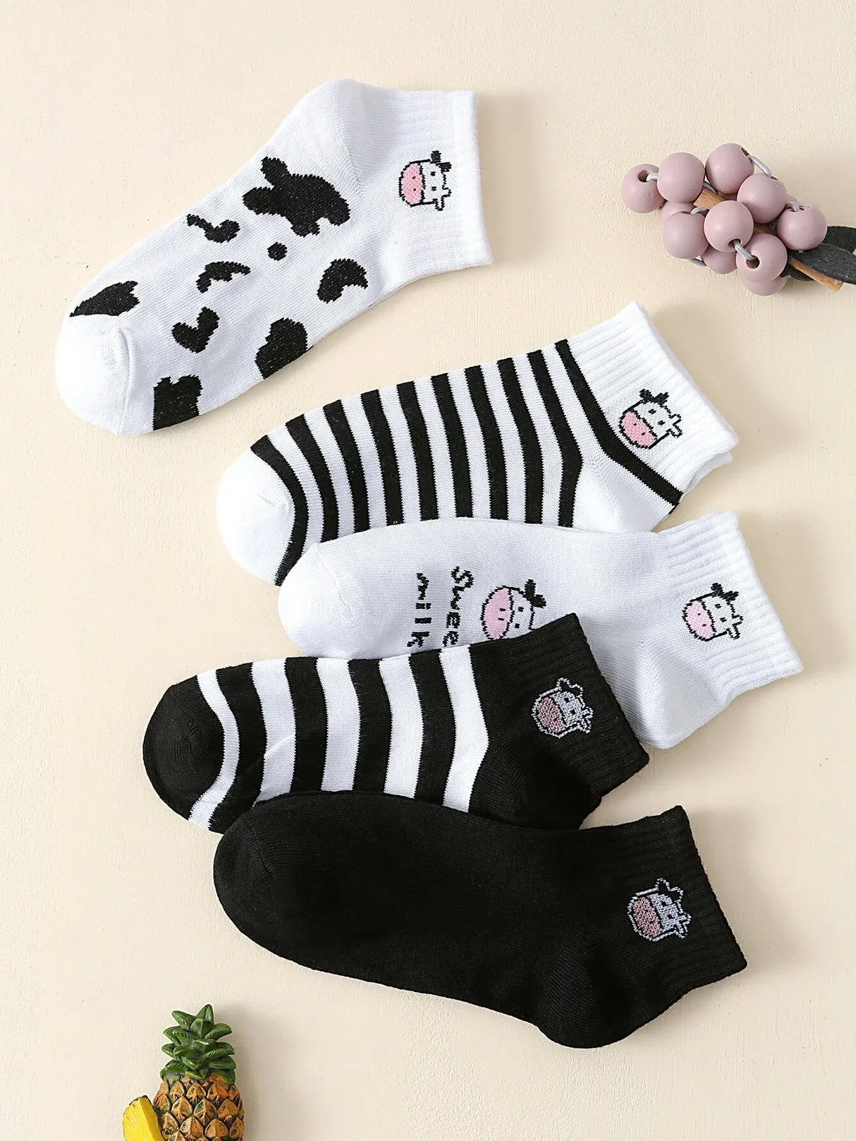 Buy Shein Striped & Cow Pattern Ankle Socks in Pakistan