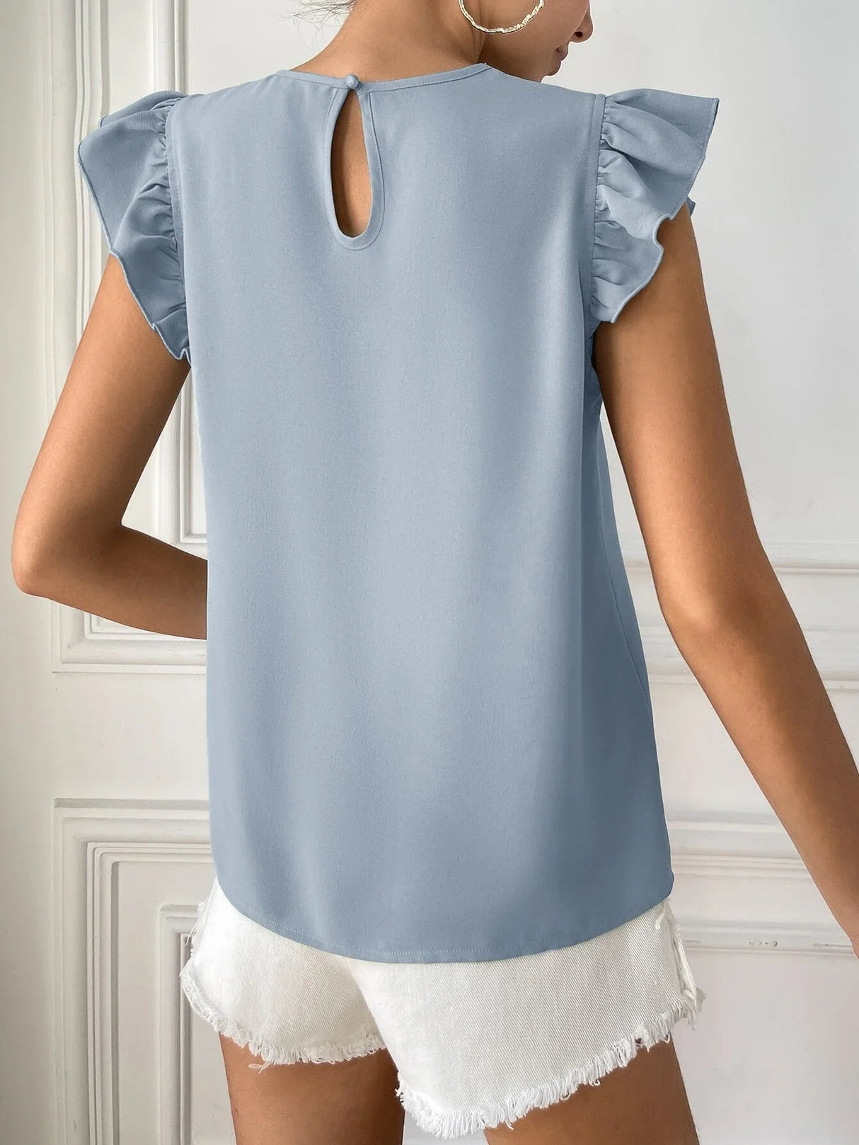 Buy SHEIN EMERY ROSE Contrast Guipure Lace Ruffle Sleeve Blouse in Pakistan
