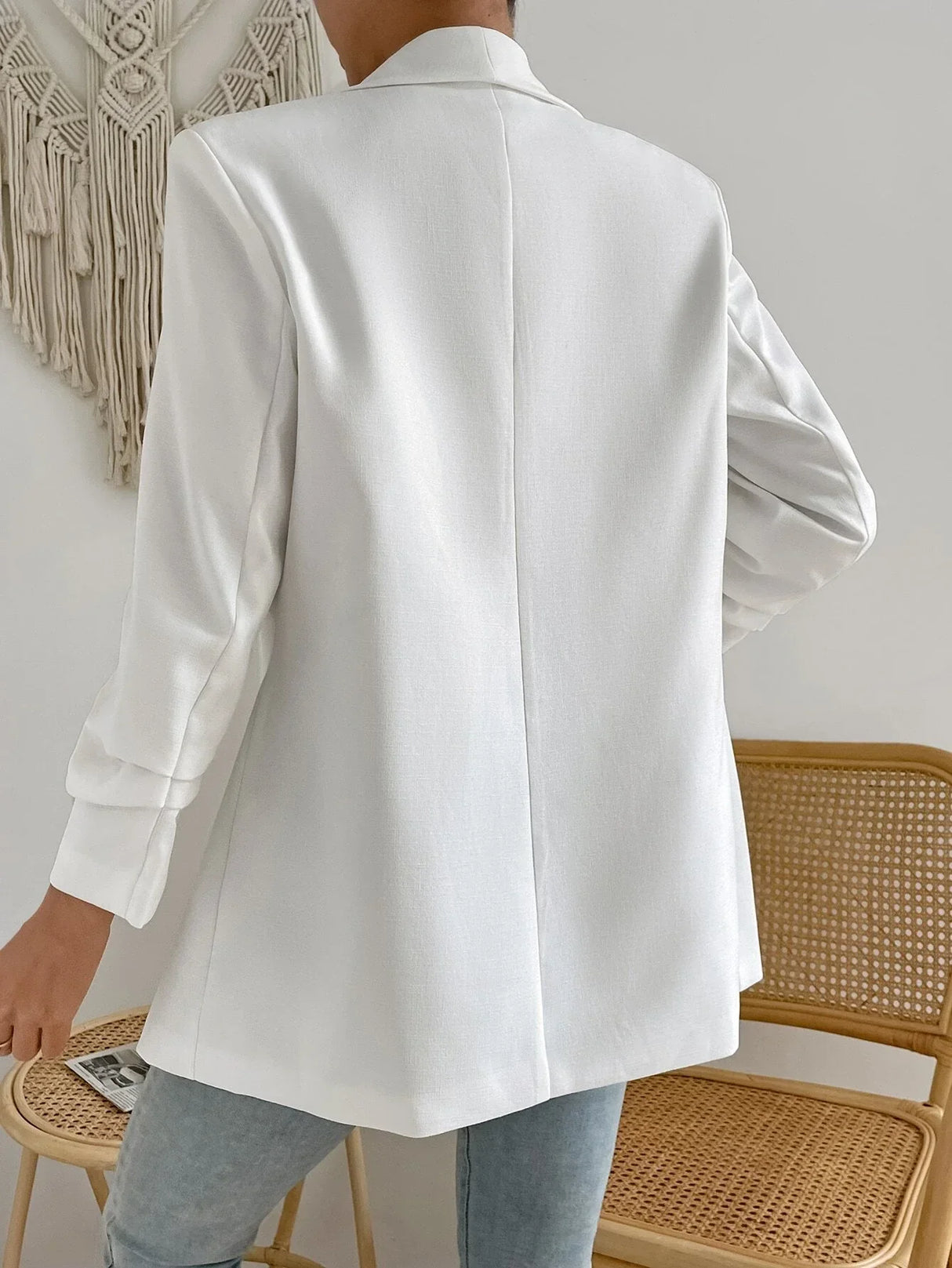 Buy SHEIN Shawl Collar Ruched Detail Open Front Blazer in Pakistan