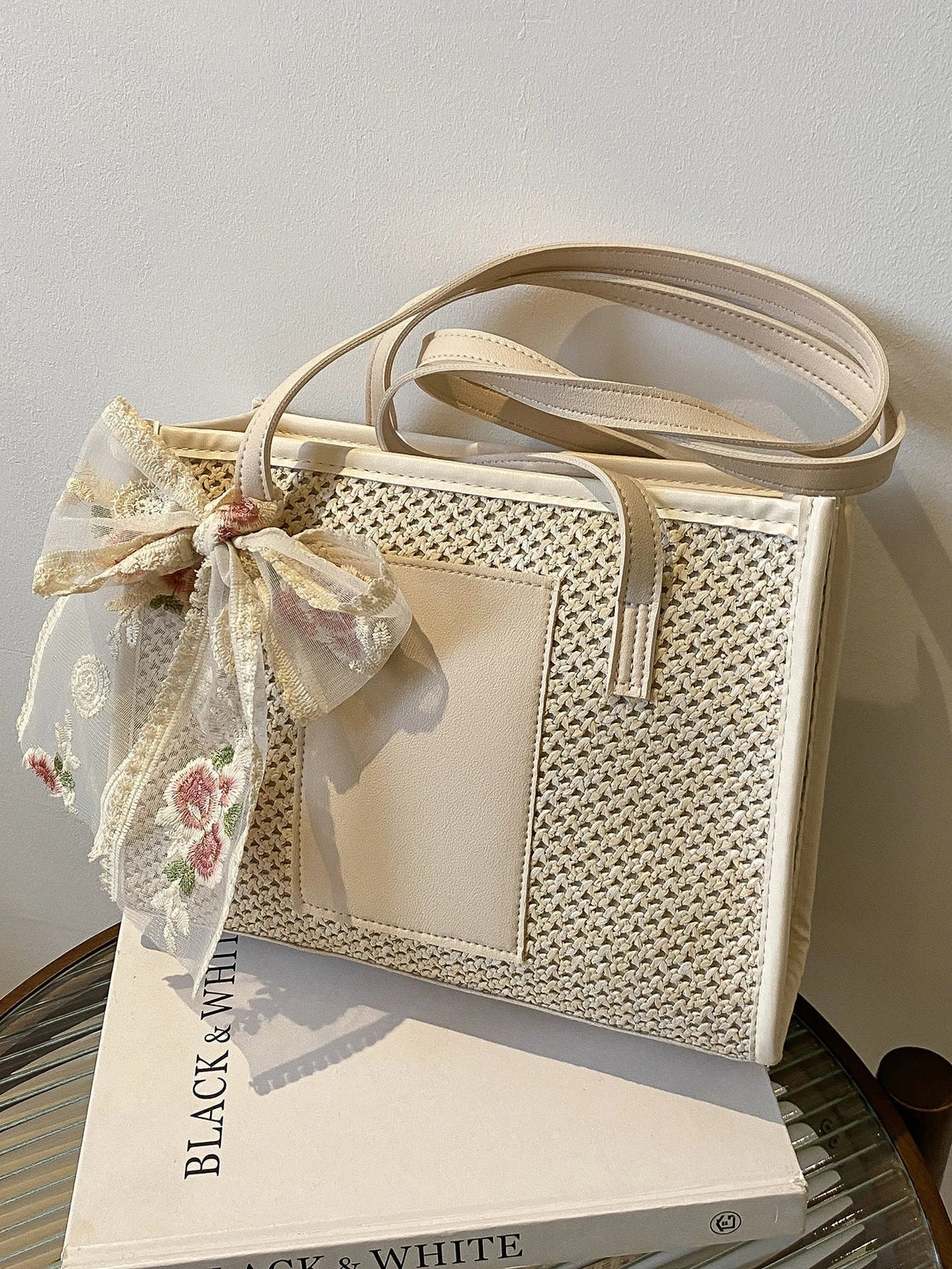Buy Shein Twilly Scarf Decor Straw Bag in Pakistan