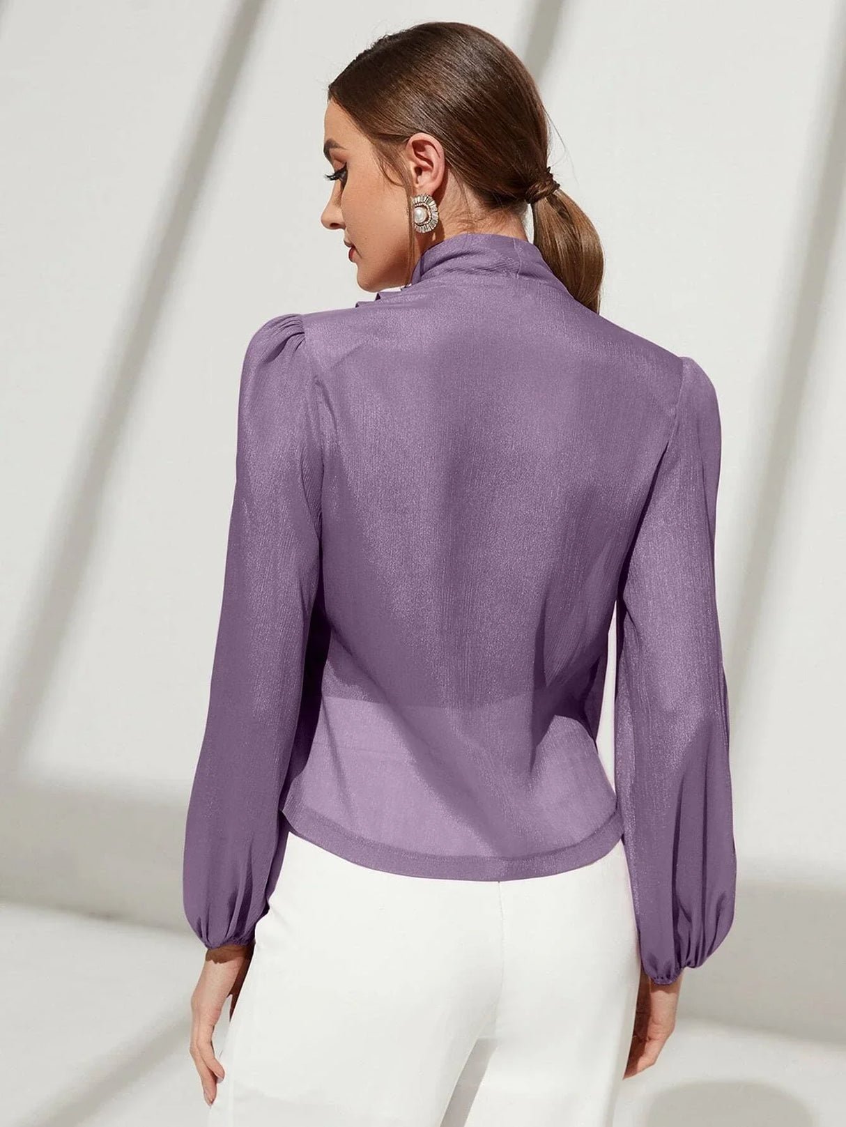 Buy SHEIN Modely Solid Surplice Front Lantern Sleeve Blouse in Pakistan
