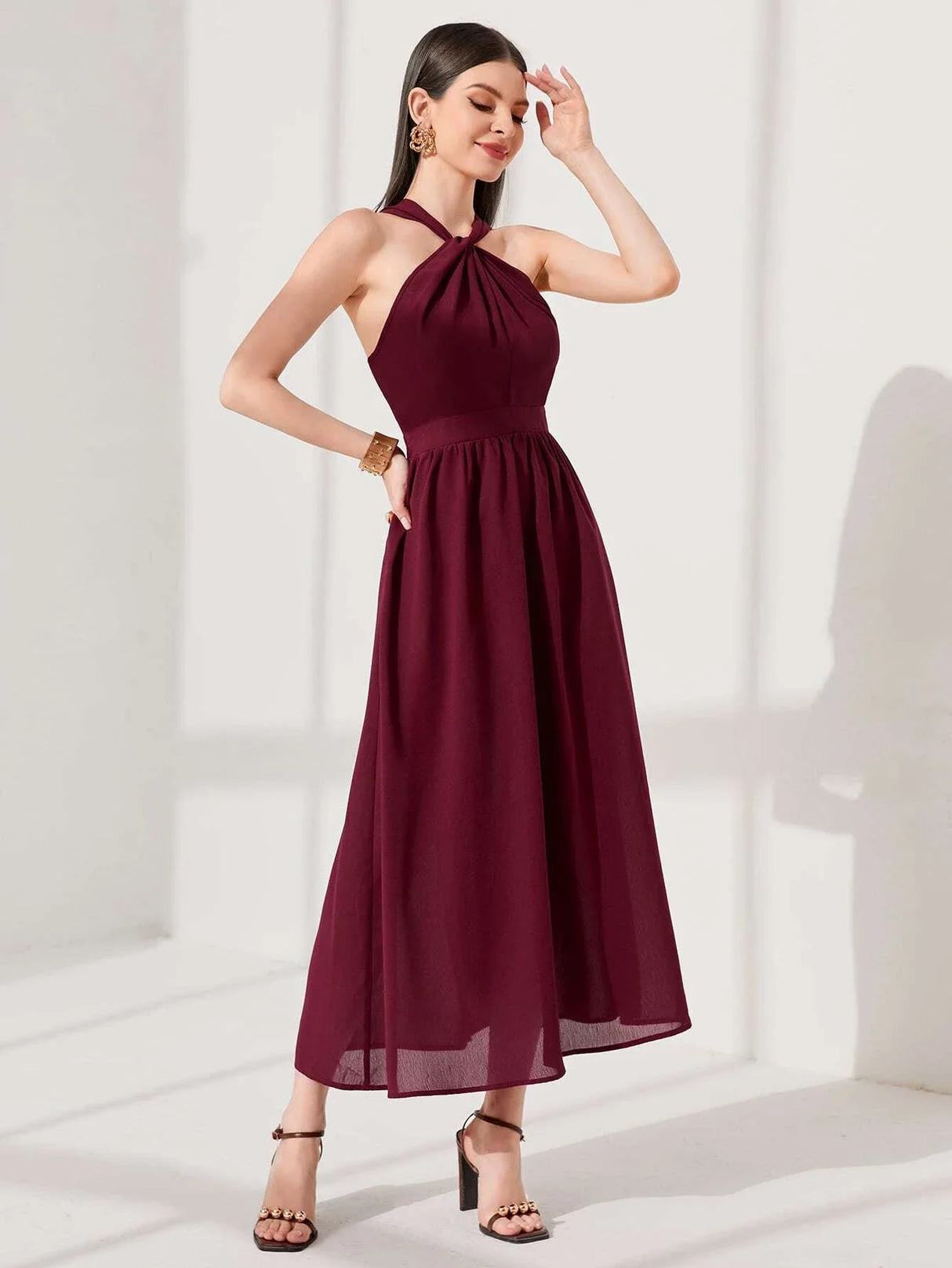 Buy Shein Modely Solid Halter Neck A Line Dress in Pakistan
