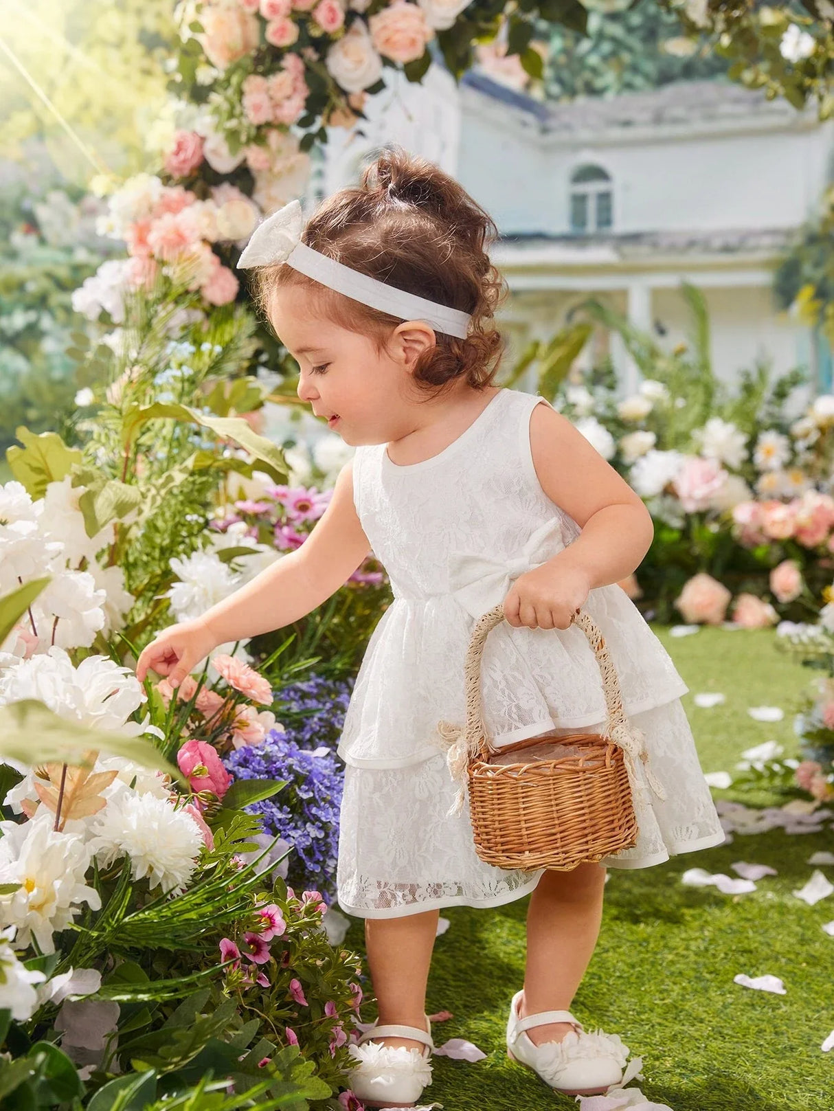 Buy SHEIN Baby Bow Front Layer Hem Lace Dress in Pakistan