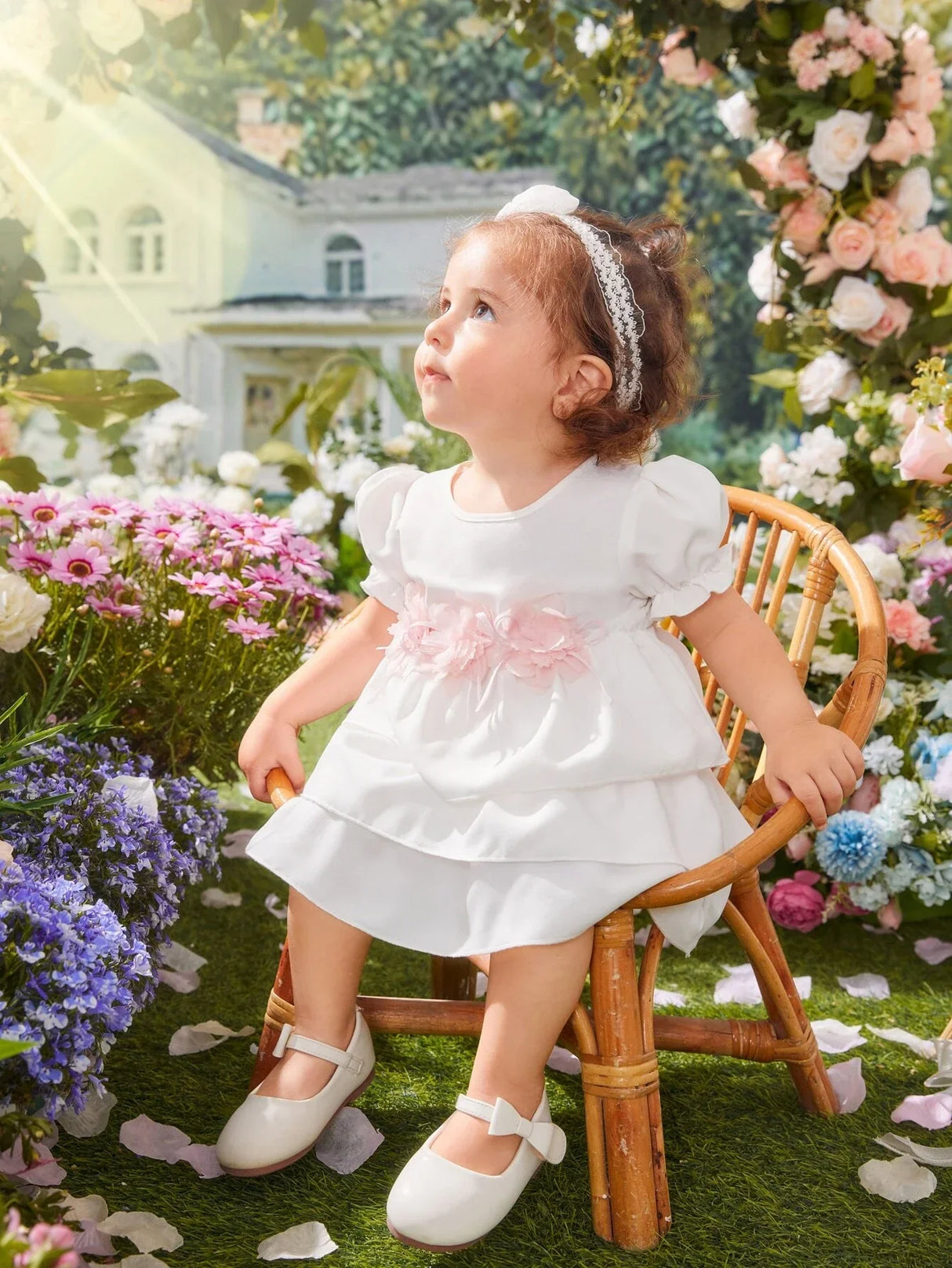 Buy SHEIN Baby Appliques Puff Sleeve Layer Hem Dress in Pakistan