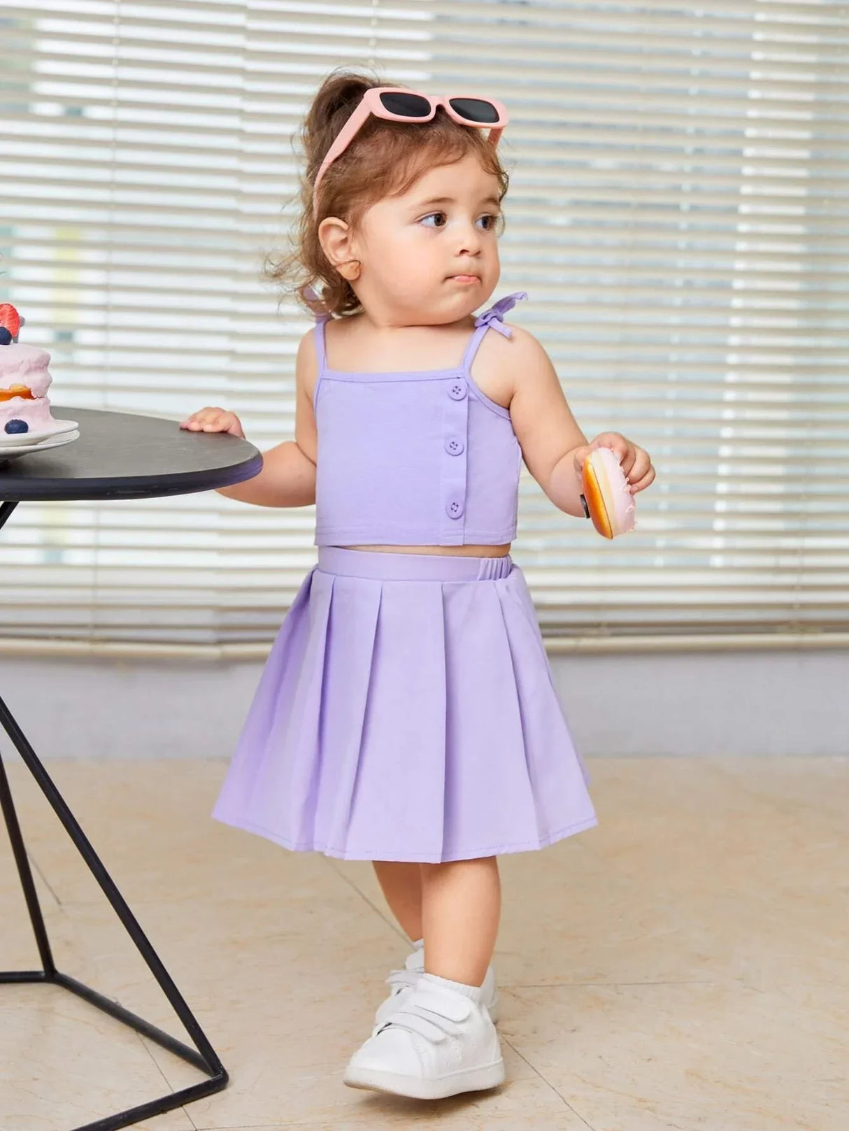 Buy SHEIN Baby Bow Shoulder Cami Top & Pleated Skirt in Pakistan