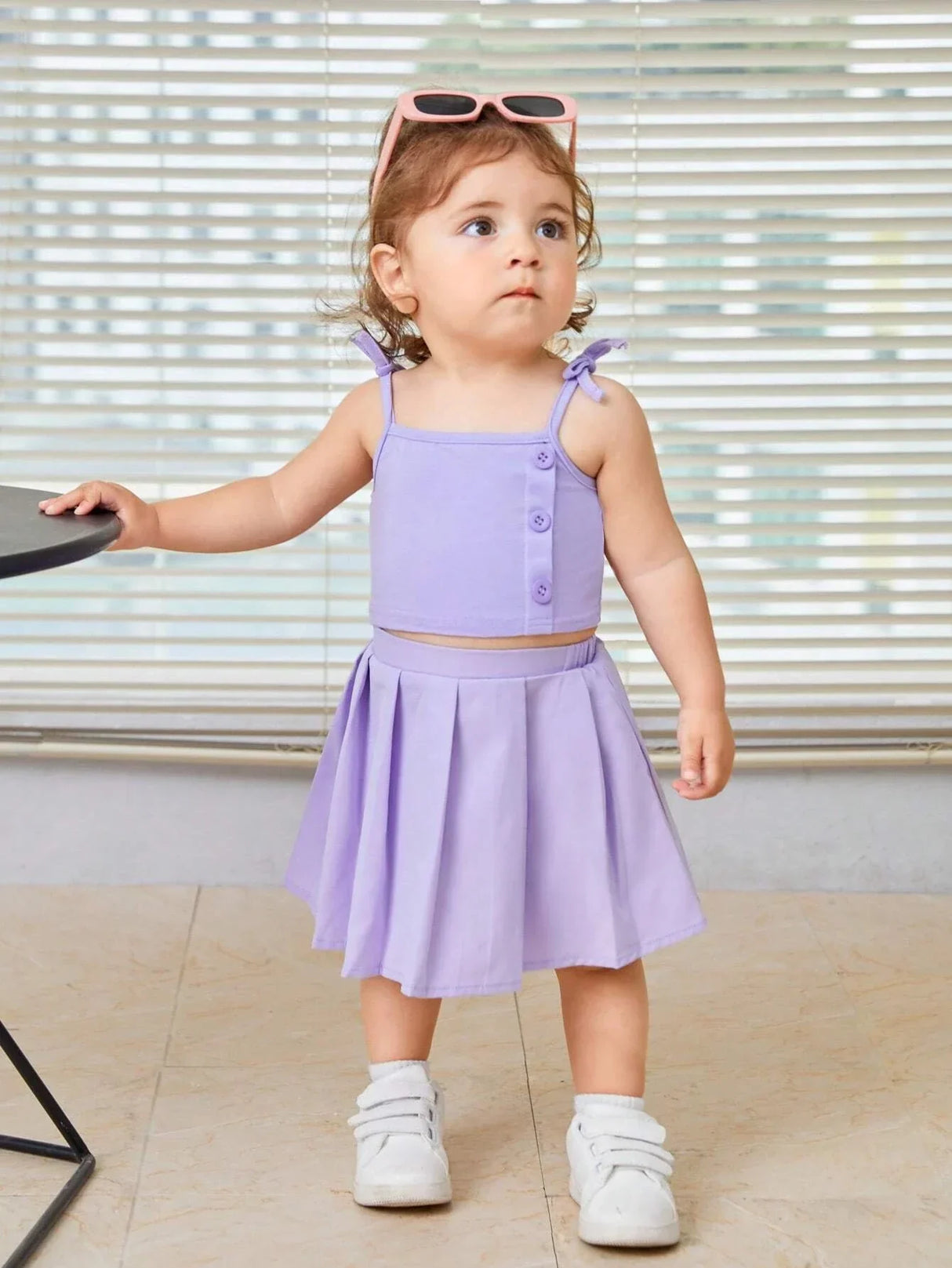 Buy SHEIN Baby Bow Shoulder Cami Top & Pleated Skirt in Pakistan