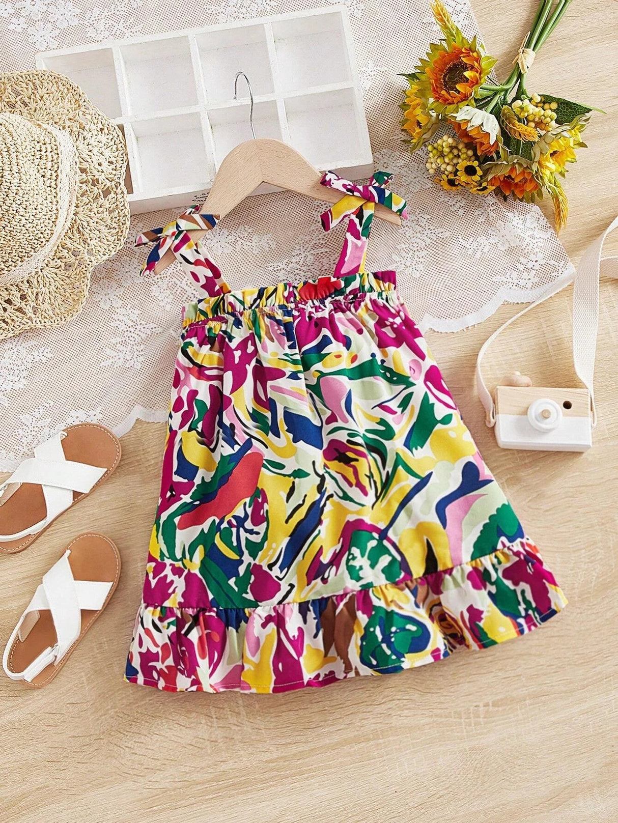 Buy SHEIN Baby Allover Print Ruffle Trim Cami Dress in Pakistan