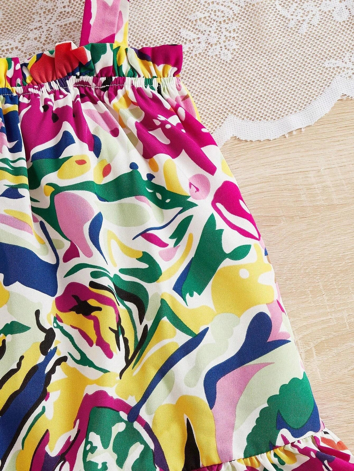 Buy SHEIN Baby Allover Print Ruffle Trim Cami Dress in Pakistan