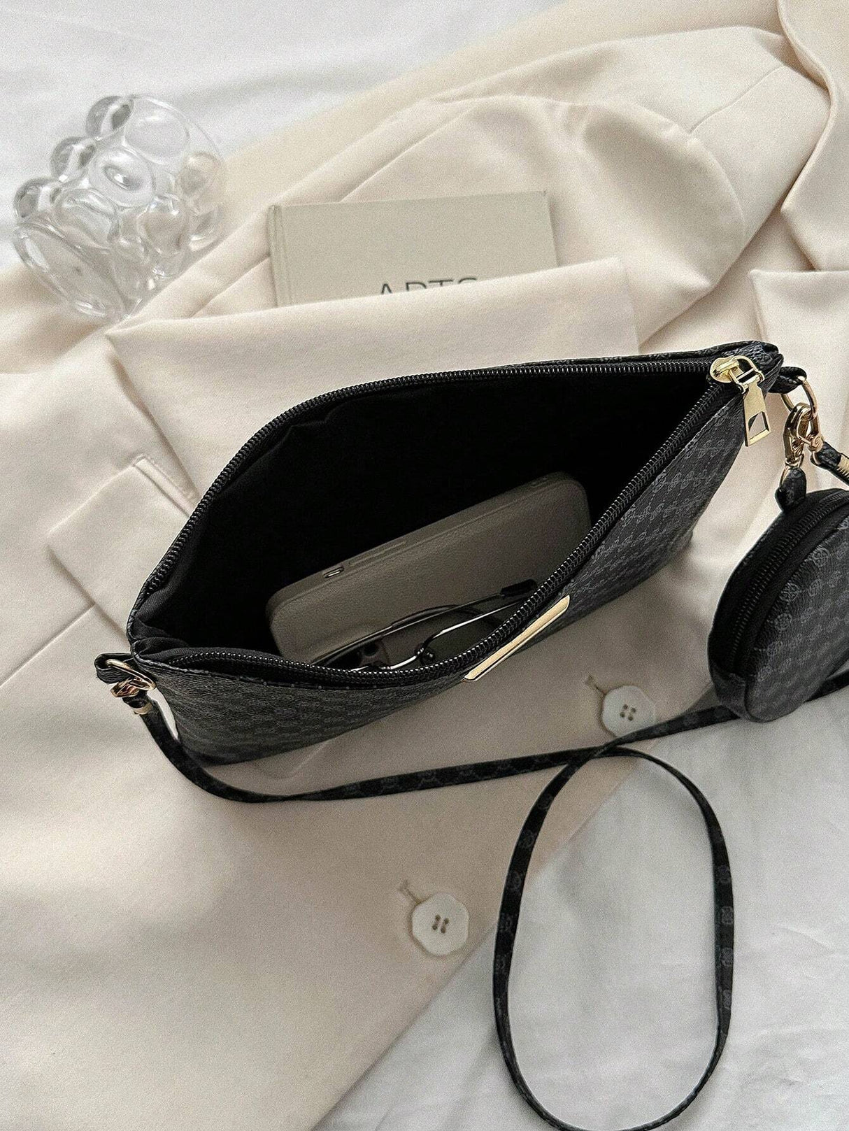 Buy SHEIN Geometric Pattern Square Bag With Coin Purse Metal Decor Zipper PU in Pakistan