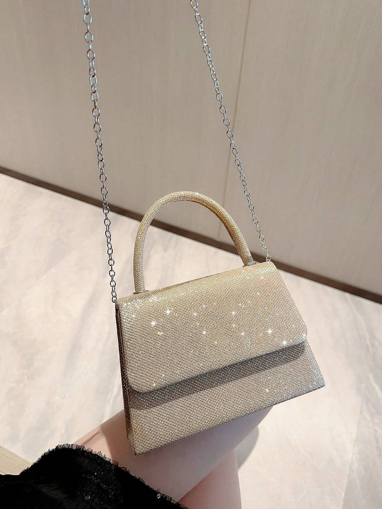 Buy SHEIN Mini Square Bag Glitter Glamorous Chain Strap in Pakistan