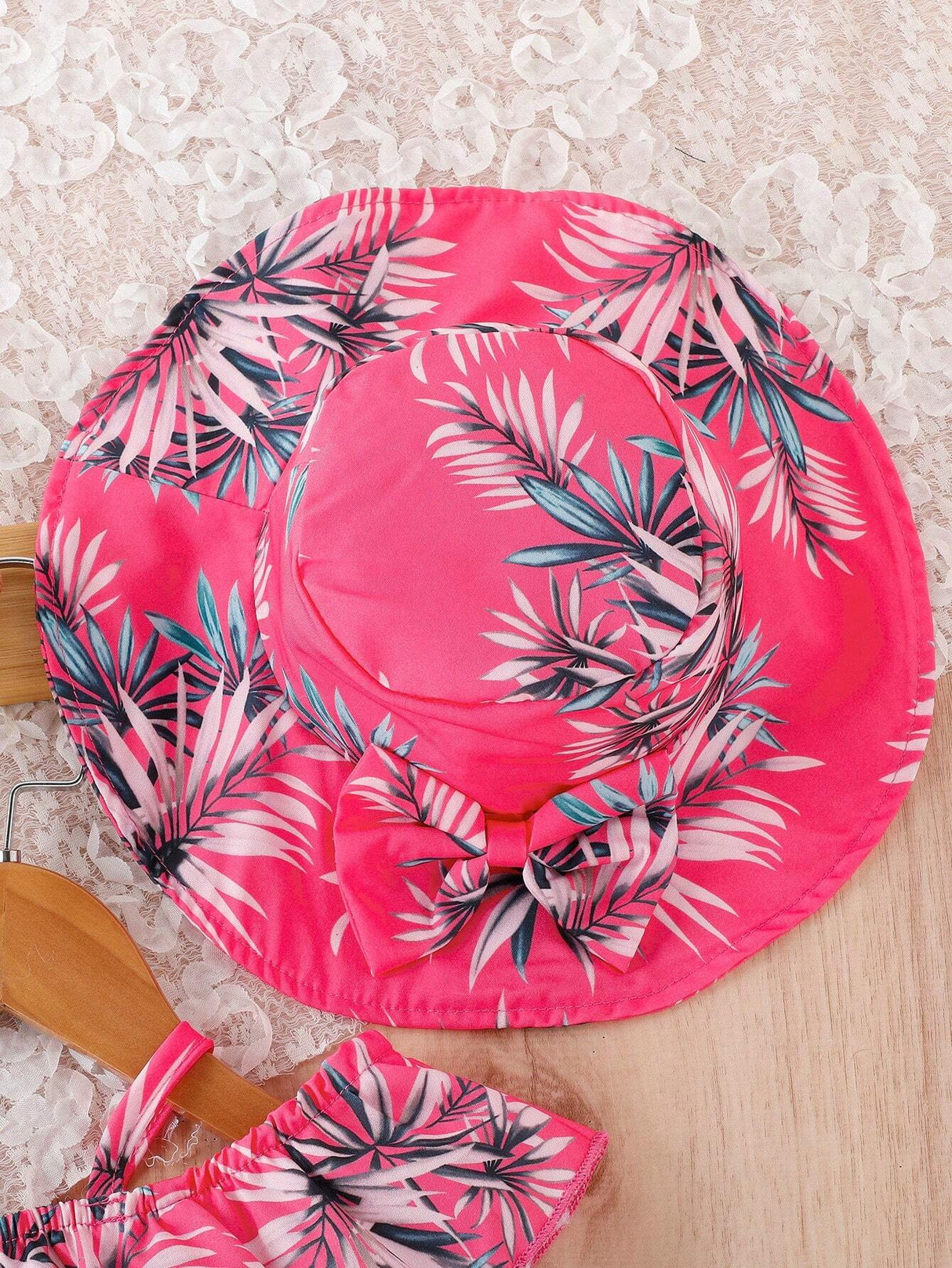 Buy SHEIN Baby Tropical Print Cold Shoulder Ruffle Trim Dress With Hat in Pakistan