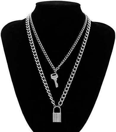 Lock-Key Double Chain Necklace | Women Jewelry | Necklaces & Pendants | Standard | Silver | Brand New
