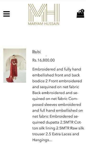 Maryam Hussain | Maroon 3Pcs Suit Luxury Wedding Collection | Women Branded Formals | Large | Worn Once