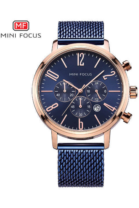 Buy Mini Focus Blue Stainless Steel Mesh Blue Dial Quartz Watch for Gents- MF0183G-2 RG-BLU-ST in Pakistan