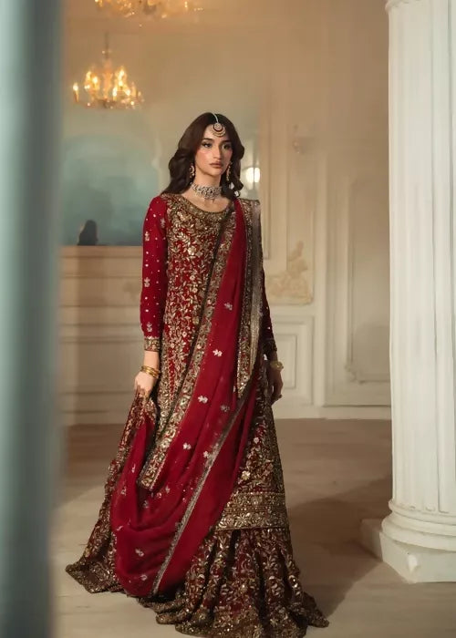 Haseens Officials | Maroon | Bridal Lehnga( Surkhaab) | Women Bridals | Large | Worn Once